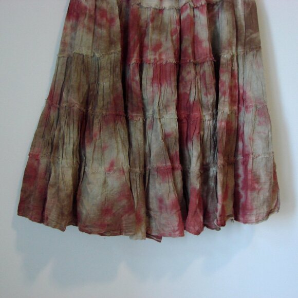 Maxi Skirt Boho Festival Prairie Western Cowgirl Tie Dye Brown Rust Fray Medium - Picture 11 of 15